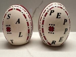 Vintage Ukraine Red and Black Patterned Egg Shaped Ceramic Salt Pepper Shakers